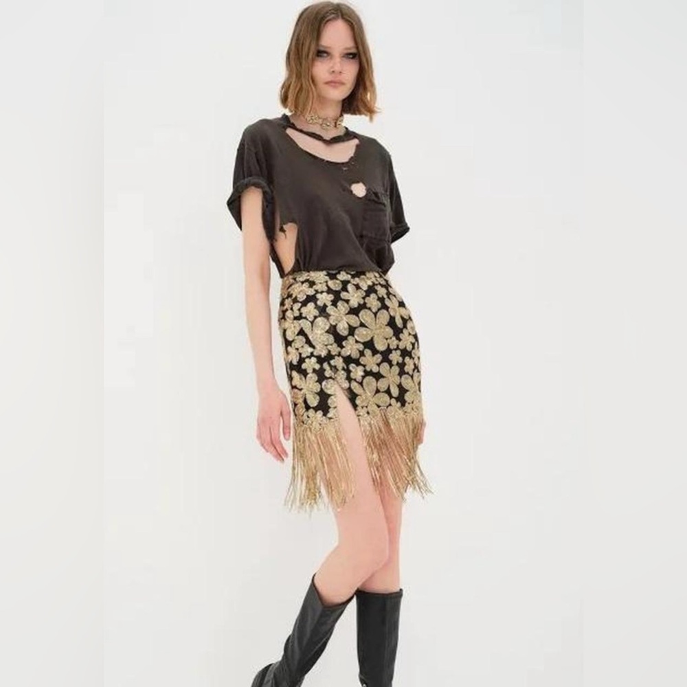 🍋SOLD🍋 FOR LOVE AND LEMONS Black Gold Sequin Colette Skirt